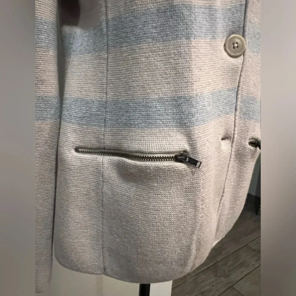 Talbots Medium Cotton Blend Beige and Light blue striped blazer